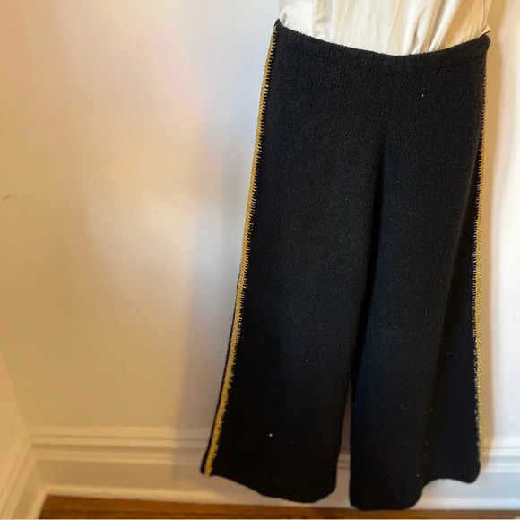 Black Knit Wide Leg Trouser Pants Gold Embellished - Picture 6 of 7